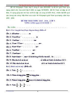 Đề thi Violympic Toán Lớp 5 - Vòng 4 - Năm 2015-2016
